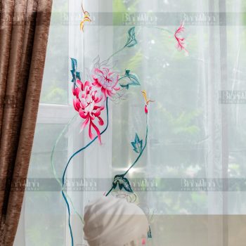 Rèm vải 2 lớp cao cấp - Voan thêu hoa cúc đại đóa 13