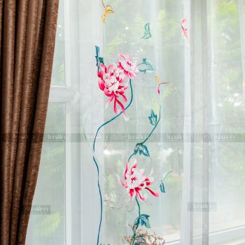 Rèm vải 2 lớp cao cấp - Voan thêu hoa cúc đại đóa 12