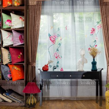 Rèm vải 2 lớp cao cấp - Voan thêu hoa cúc đại đóa 11