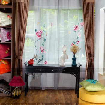 Rèm vải 2 lớp cao cấp - Voan thêu hoa cúc đại đóa 10