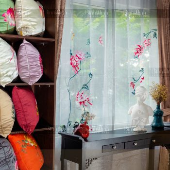 Rèm vải 2 lớp cao cấp - Voan thêu hoa cúc đại đóa 9