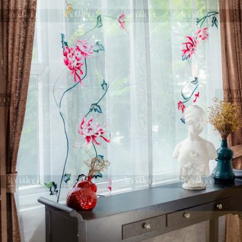 Rèm vải 2 lớp cao cấp - Voan thêu hoa cúc đại đóa 8
