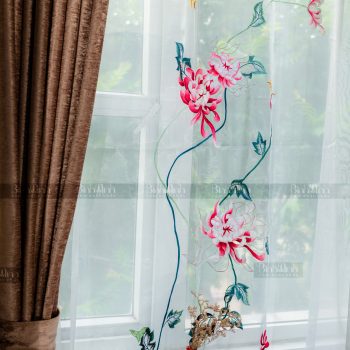 Rèm vải 2 lớp cao cấp - Voan thêu hoa cúc đại đóa 6