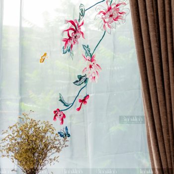 Rèm vải 2 lớp cao cấp - Voan thêu hoa cúc đại đóa 5