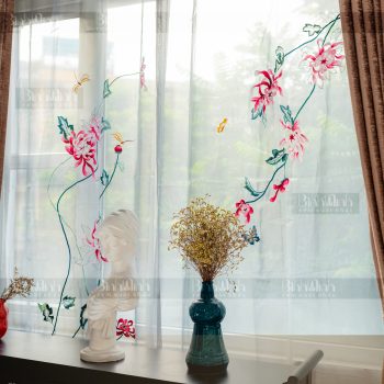 Rèm vải 2 lớp cao cấp - Voan thêu hoa cúc đại đóa 4