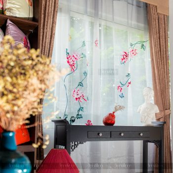 Rèm vải 2 lớp cao cấp - Voan thêu hoa cúc đại đóa 3