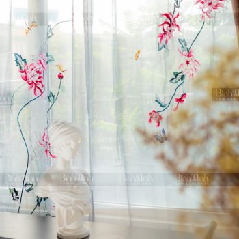 Rèm vải 2 lớp cao cấp - Voan thêu hoa cúc đại đóa
