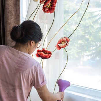 Rèm thêu hoa anh túc - Rèm xuất khẩu Bình Minh