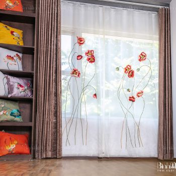 Rèm thêu hoa anh túc - Rèm xuất khẩu Bình Minh