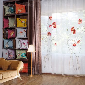 Rèm thêu hoa anh túc - Rèm xuất khẩu Bình Minh