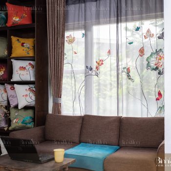 Mẫu rèm thêu sen: Dạ khúc sen - Rèm cao cấp