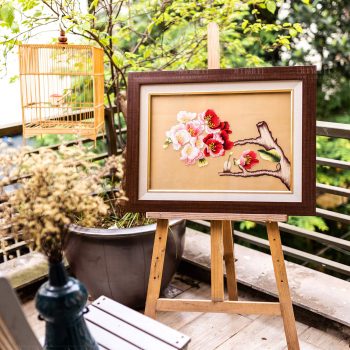 Tranh thêu hoa đào - Tranh cao cấp