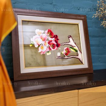 Tranh thêu hoa đào - Tranh cao cấp
