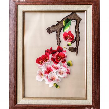 Tranh thêu hoa đào - Tranh thêu cao cấp