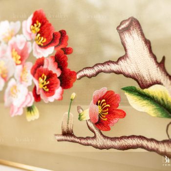 Tranh thêu hoa đào - Tranh cao cấp