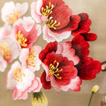 Tranh thêu hoa đào - Tranh cao cấp