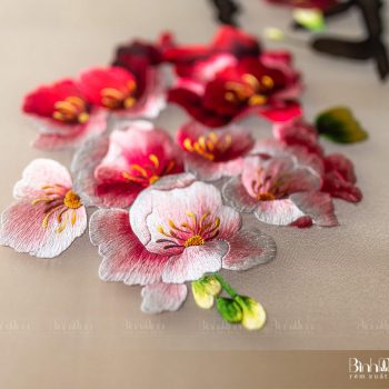 Tranh thêu hoa đào - Tranh thêu cao cấp
