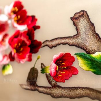 Tranh thêu hoa đào - Tranh thêu cao cấp