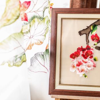 Tranh thêu hoa đào - Tranh thêu cao cấp