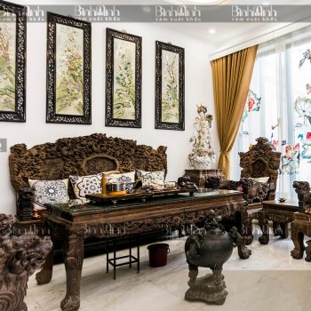 Rèm biệt thự Ciputra thêu hoa sen - Rèm xuất khẩu Bình Minh