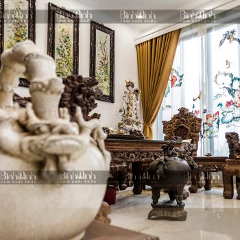 Rèm biệt thự Ciputra thêu hoa sen - Rèm xuất khẩu Bình Minh