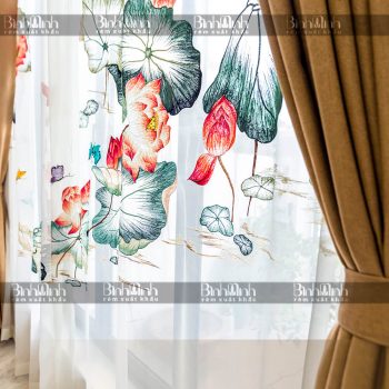 Rèm biệt thự Ciputra thêu hoa sen - Rèm xuất khẩu Bình Minh