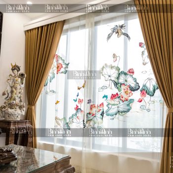 Rèm biệt thự Ciputra thêu hoa sen - Rèm xuất khẩu Bình Minh
