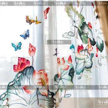 Rèm biệt thự Ciputra thêu hoa sen - Rèm xuất khẩu Bình Minh