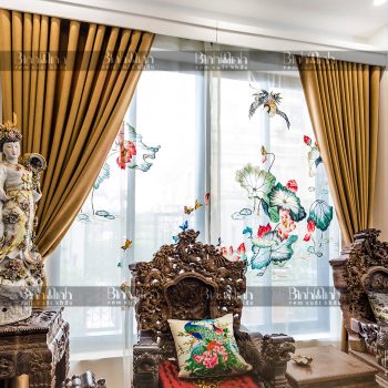 Rèm biệt thự Ciputra thêu hoa sen - Rèm xuất khẩu Bình Minh