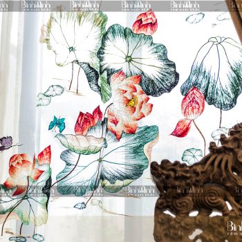 Rèm biệt thự Ciputra thêu hoa sen - Rèm xuất khẩu Bình Minh