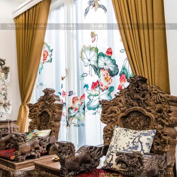 Rèm biệt thự Ciputra thêu hoa sen - Rèm xuất khẩu Bình Minh