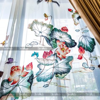 Rèm biệt thự Ciputra thêu hoa sen - Rèm xuất khẩu Bình Minh