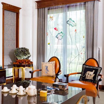 Rèm biệt thự thêu hoa sen - Rèm cửa cao cấp