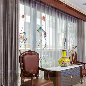 Rèm biệt thự thêu hoa sen - Rèm cửa cao cấp