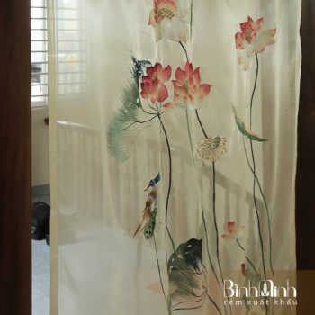 rèm phòng thờ thêu sen