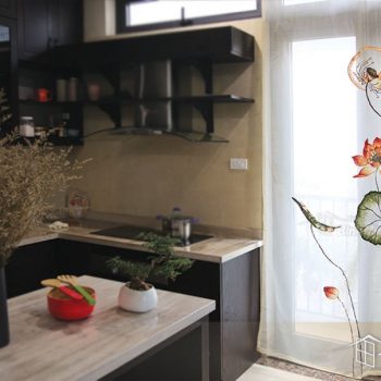 mẫu rèm thêu tay Sen bói cá