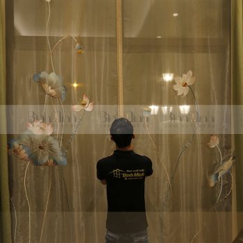 Mẫu rèm thêu cao cấp: Thanh liên hoa