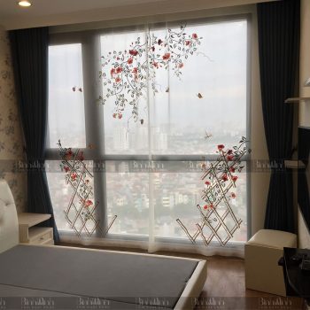 Rèm căn hộ chung cư Linh Đàm - Mẫu rèm thêu hoa đăng tiêu