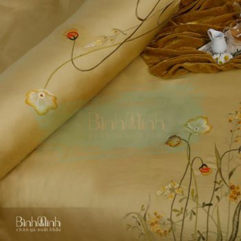 Bộ chăn ga gối thêu Tencel lụa cao cấp: "Hoa anh thảo"