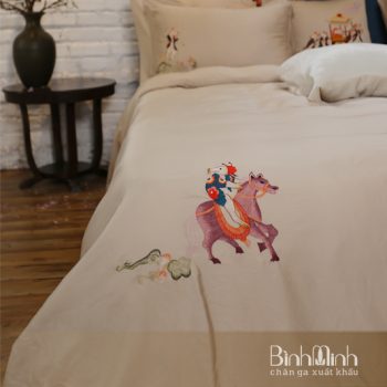 Bộ chăn ga gối thêu cao cấp Tencel lụa "Đám cưới chuột"