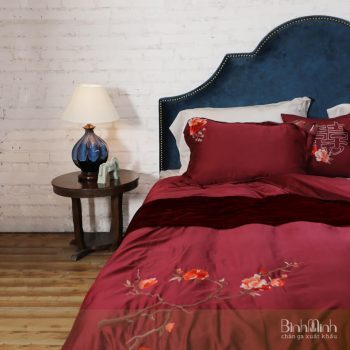 Bộ chăn ga gối cưới thêu tay cao cấp - 