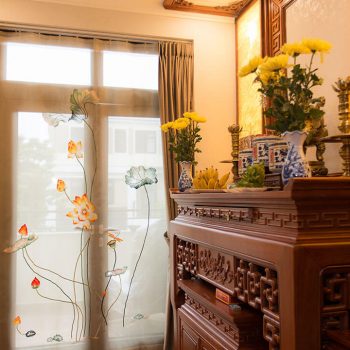 Rèm cửa phòng thờ thêu Sen đẹp