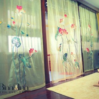 Rèm cửa phòng thờ thêu Sen đẹp