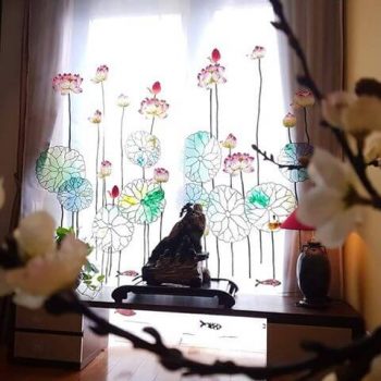 Rèm phòng thờ Phật thêu Sen tinh tế