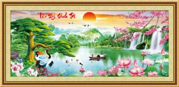 tranh thêu non nước hữu tình 1 Nét đẹp ý nghĩa tranh thêu non nước hữu tình